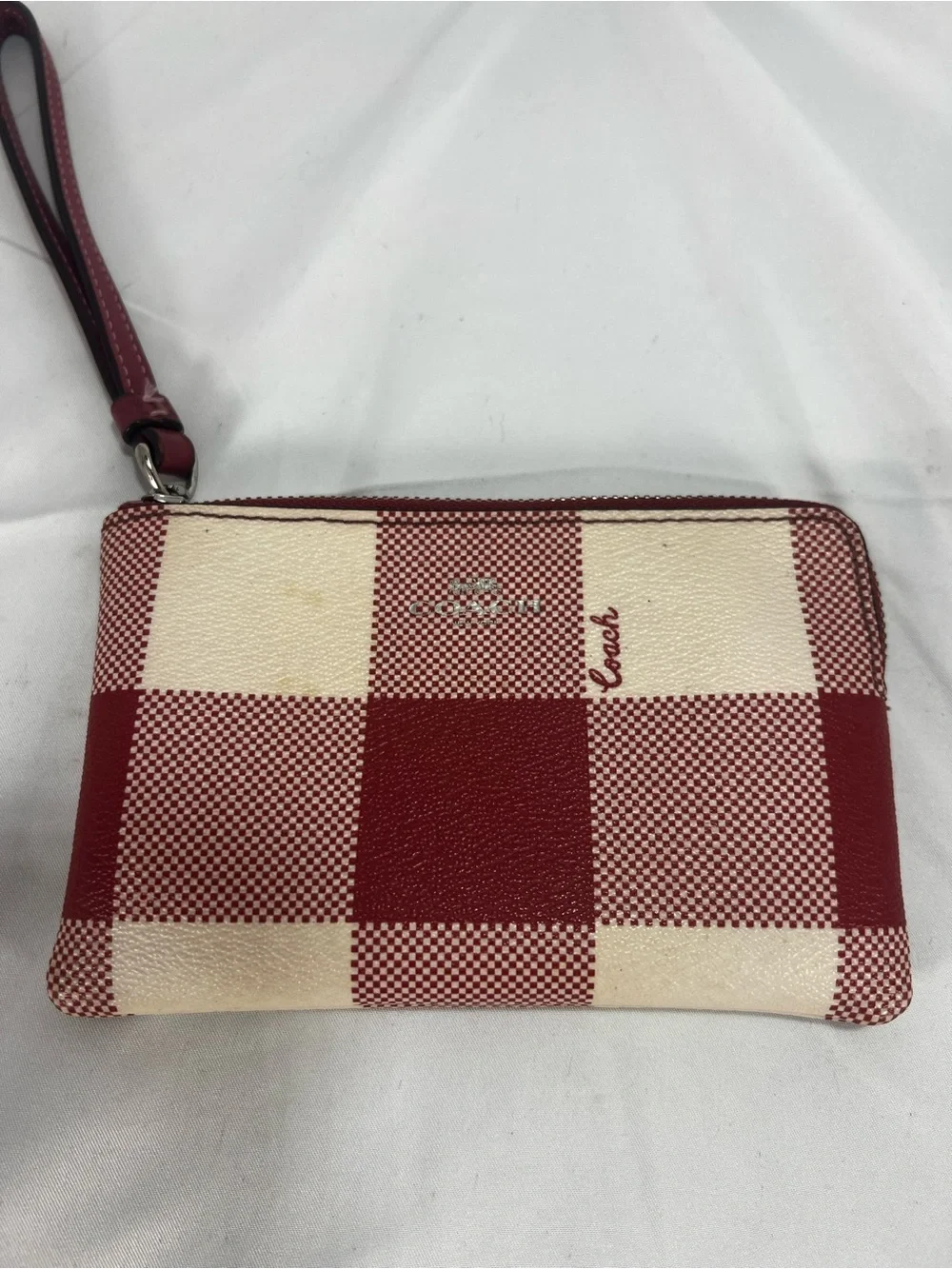 Coach Red and Cream Gingham Tote with Wristlet
